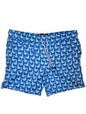 Tom & Teddy Mens All Over Print Swim Trunks Size M Seagulls Lined Logo Blue